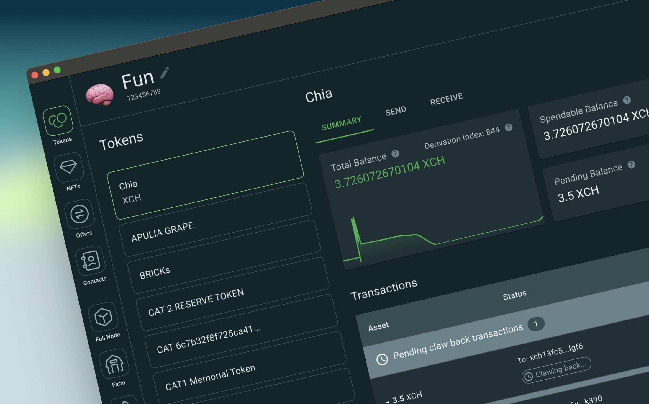 Wallet transaction list with a pending clawback.