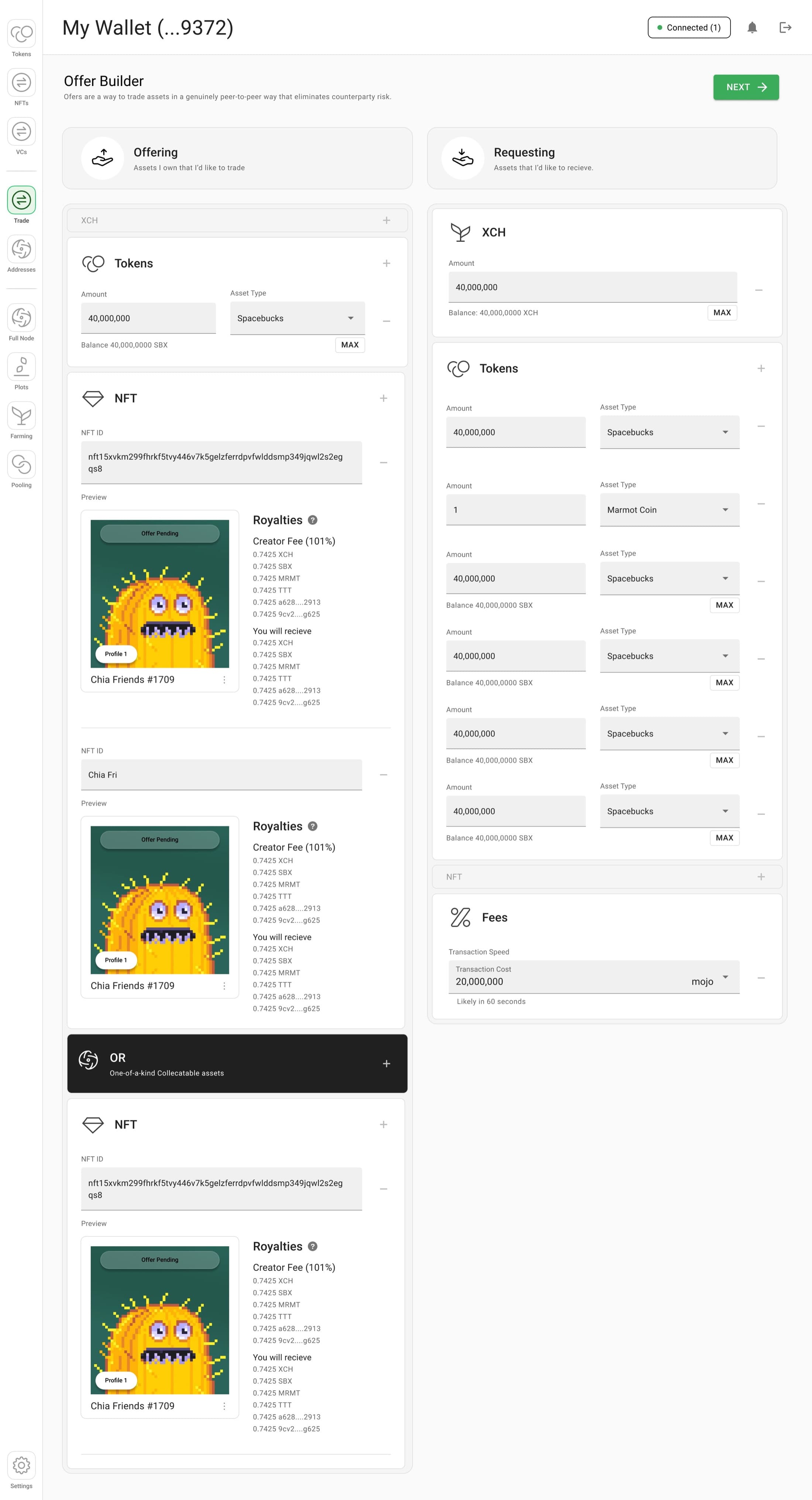 Offer Builder with an OR operator between two possible requested assets.